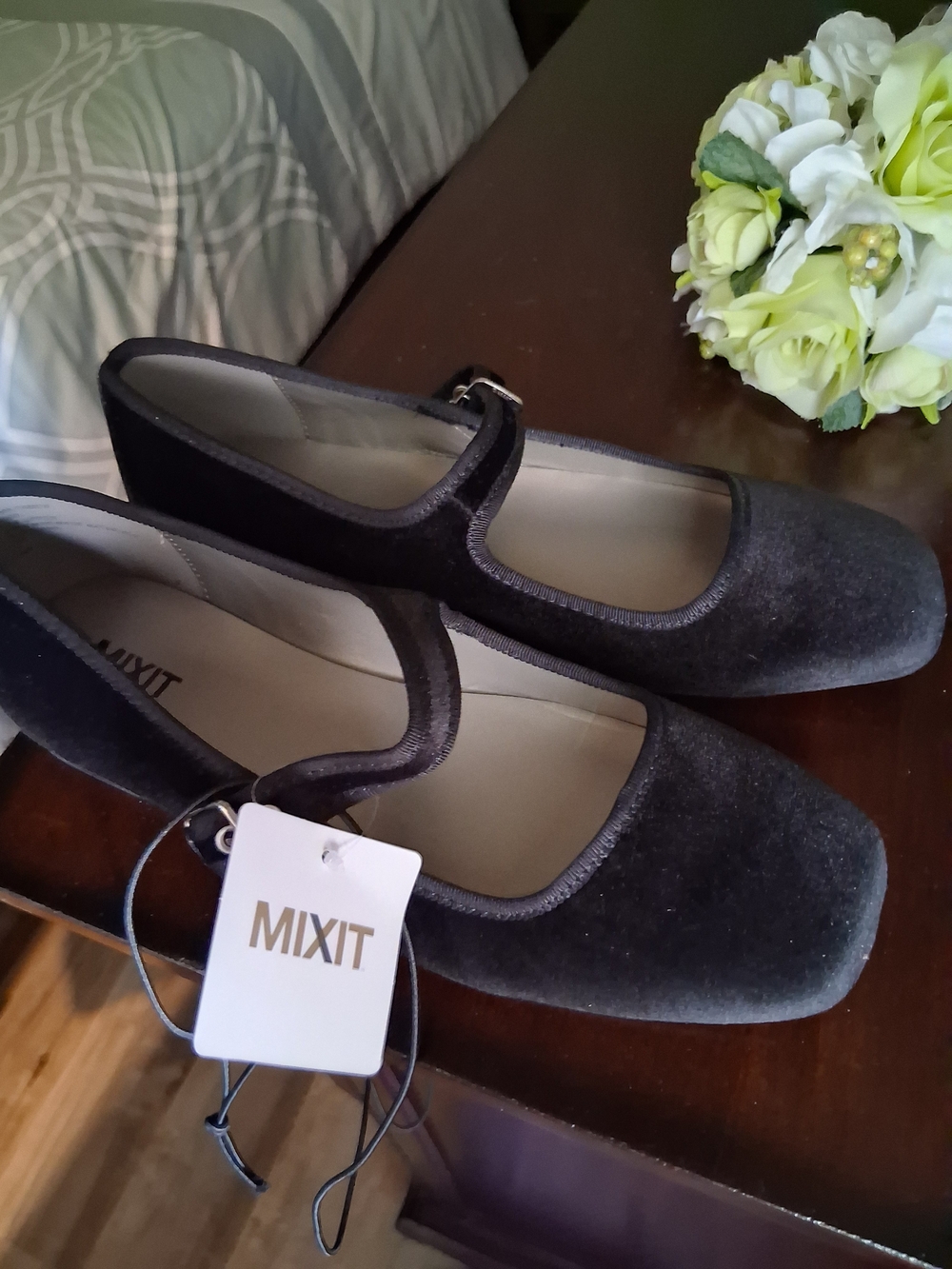 MIXIT Black Velvet Mary Jane Flats